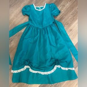 Vintage Teal Dress with Lace Trim